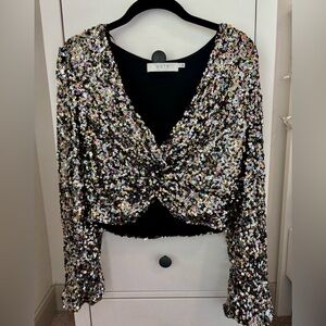 ASTR Black and Silver Sequin Cropped Blouse